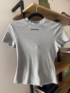 Miu Miu grey ribbed knit top